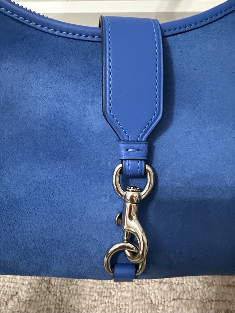 Coach the Hamptons Hobo- Blue Suede Shoulder Bag with Silver Hardware - Picture 4 of 5